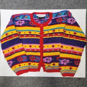 Vintage crop Adrienne Vittadini Sport floral bright 90s sweater